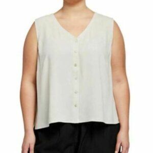Eileen Fisher NWT Silk Georgette Crepe Sleeveless V-Neck Vest, sz 1X Bone